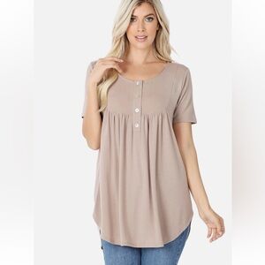Zenana Loose Fit Oversized Top with Shell Buttons